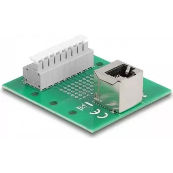 Delock RJ45 zásuvka na svorkovnicu s tlačidlom pre DIN lištu uhlová (66993)