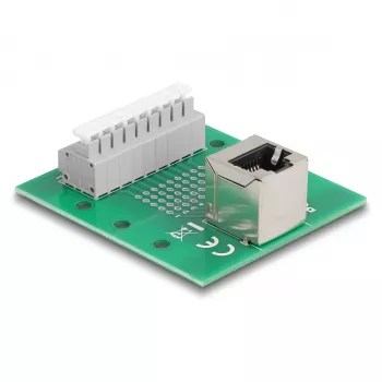 Delock RJ45 zásuvka na svorkovnicu s tlačidlom pre DIN lištu uhlová (66993)