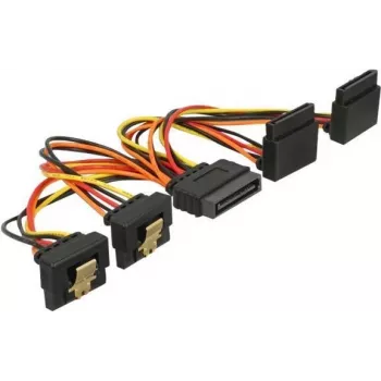 DeLOCK SATA napájací rozdeľovací kábel 15cm 1x SATA 15-Pin konektor samec na 2x SATA 15-Pin konektor samica s aretáciou/kovovou svorkou 3,3V/5V/12V čierny/žltý/červený/oranžový 60153