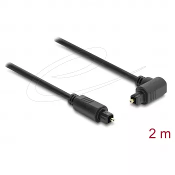 Delock TOSLINK kábel, 90° uhlový konektor na rovný konektor, priemer 4 mm, 2 m, čierny