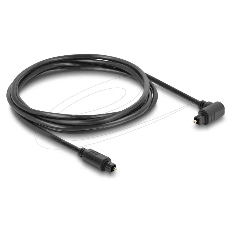 Delock TOSLINK digitálny optický audiokábel, 90° zahnutý na rovný, 1,5 m, 4 mm, čierny