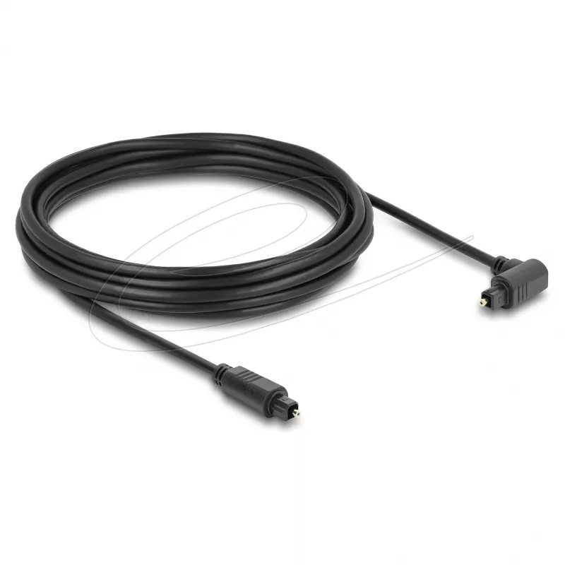 Delock TOSLINK optický audio kábel 5m, 90° zahnutý na rovný konektor, 4mm, čierny