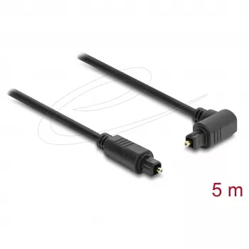 Delock TOSLINK optický audio kábel 5m, 90° zahnutý na rovný konektor, 4mm, čierny