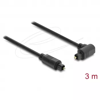 Delock TOSLINK optický audio kábel, 90° zahnutý na rovný, 3 m, čierny