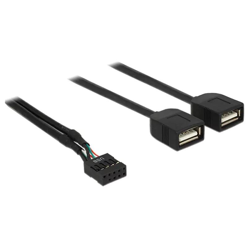 Delock USB 2.0 pin-header na 2 x Type-A konektor samica adaptérový kábel 40 cm 83823