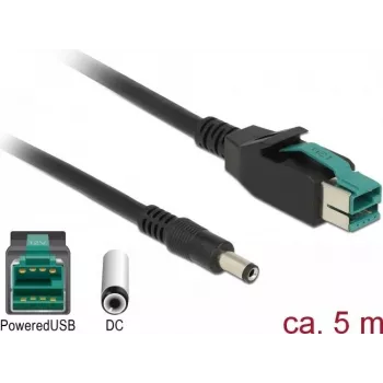 Delock USB PlusPower na DC napájací kábel 5,5 x 2,1 mm konektor samec na konektor samec 12 V 5 A 5 m čierny