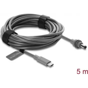 Delock USB Type-C na DC 5,5 x 2,1 mm napájací kábel pre Starlink Mini, 5 m, sivý (91822)