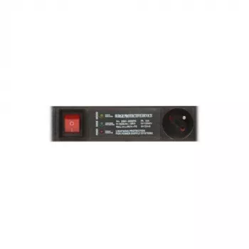DELTA PD-6/R-SPD-3L 6-násobná zásuvková lišta s prepäťovou ochranou, 2-pólový vypínač, 1,5 m kábel, typ E zásuvky, 2300 W, čierna