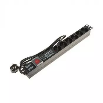 DELTA PD-6/R-SPD-3L 6-násobná zásuvková lišta s prepäťovou ochranou, 2-pólový vypínač, 1,5 m kábel, typ E zásuvky, 2300 W, čierna