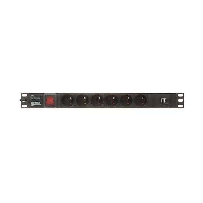 DELTA predlžovací kábel 6 zásuviek Schuko PD-6/R-USB