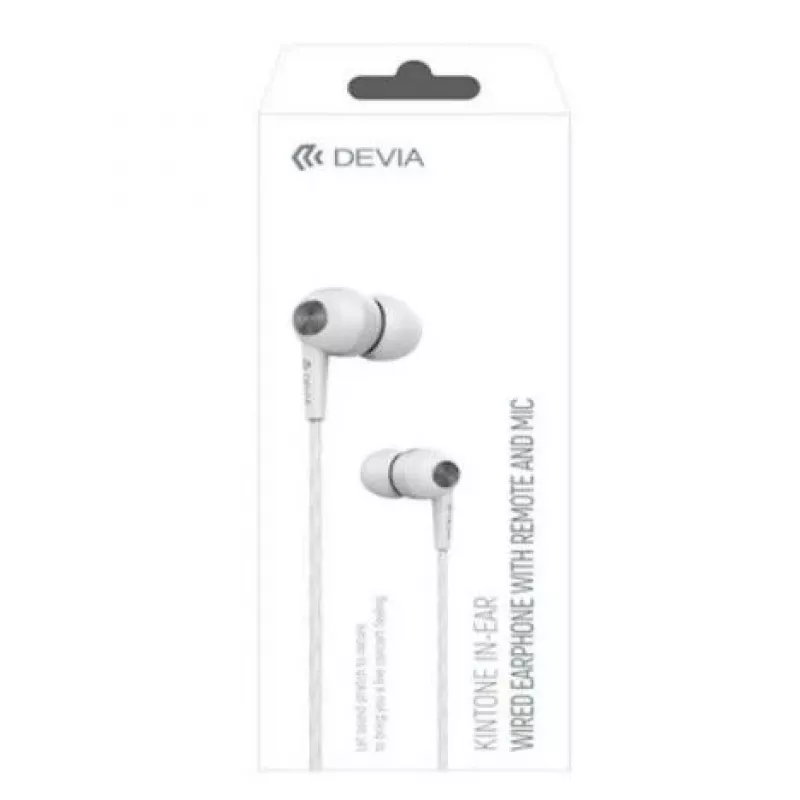 Devia Kintone káblové slúchadlá s 3,5 mm jack konektorom, biela