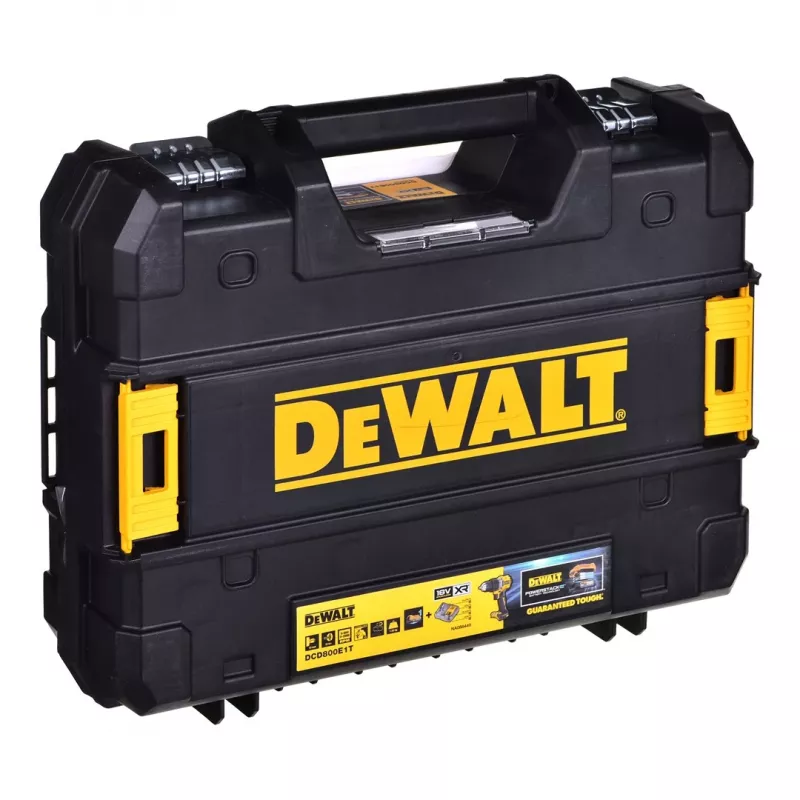 DEWALT 18V POWERSTACK Bezuhlíková vŕtačka s príklepom DCD800E1T 90Nm 1x1,7Ah TSTAK