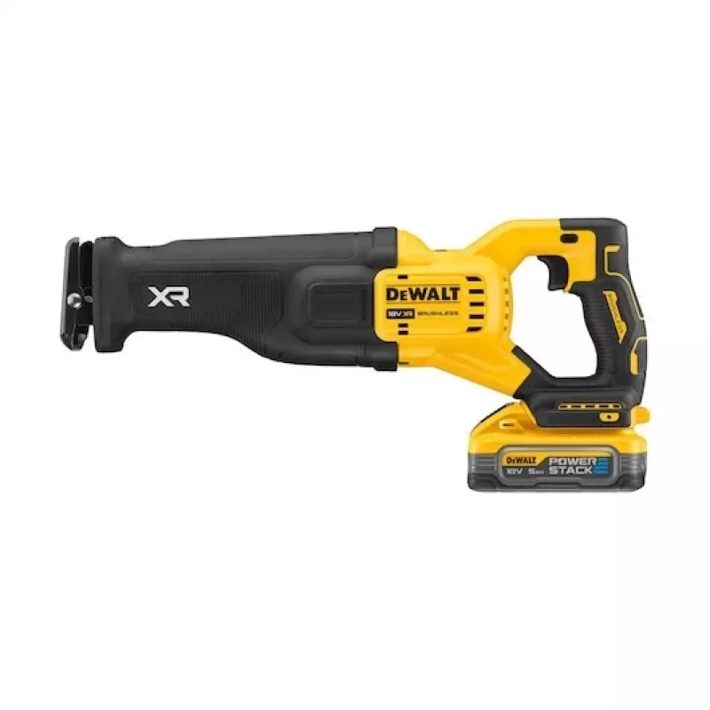 DEWALT 18V XR bezkefová šabľová píla s 2x5Ah PowerStack batériami a TSTAK kufrom