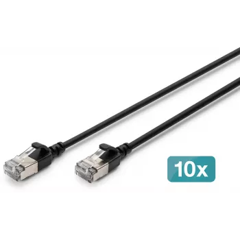 DIGITUS CAT 6A F-FTP Slim Patch kábel, 2 m, čierny, balenie 10 ks