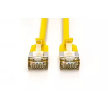 DIGITUS CAT 6A F/FTP Slim patch kábel, 2 m, žltá, balenie 10 ks, LSZH, 10 Gbps, PoE++