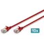 DIGITUS CAT 6A F-FTP Slim patch kábel, 3 m, červený, balenie 10 ks, LSZH, 10 Gbit/s, 500 MHz
