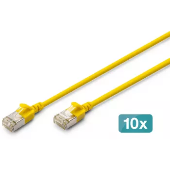 DIGITUS CAT 6A F-FTP Slim patch kábel, 3 m, žltý, balenie 10 ks, LSZH, 10G Ethernet, RJ45