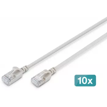 DIGITUS CAT 6A F-FTP Slim patch kábel, 5 m, sivý, balenie 10 ks, Cat6a, F/FTP, RJ-45, LSZH