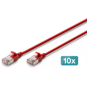 DIGITUS CAT 6A F-FTP Slim patch kábel, 5 m, červený, balenie 10 ks