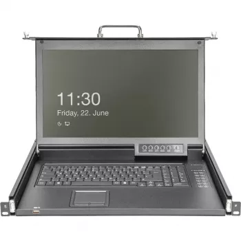 DIGITUS modulárna HD LCD KVM konzola so 17 palcovým TFT, 16-portovým CAT 5 KVM pripojením, touchpadom, nemeckým rozložením klávesnice