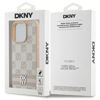 DKNY Károvaný vzor & potlačené pruhy puzdro pre iPhone 16 Pro - ružová