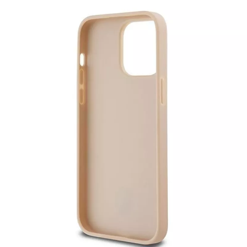 DKNY kožené puzdro s károvaným Mono vzorom a potlačenými pruhmi pre iPhone 14 Pro Max - ružová