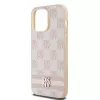 DKNY kožené puzdro s károvaným Mono vzorom a potlačenými pruhmi pre iPhone 14 Pro Max - ružová