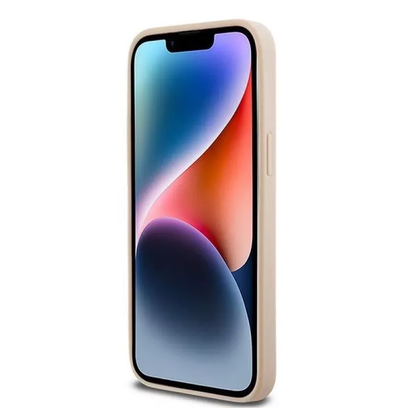 DKNY kožené puzdro s károvaným Mono vzorom a potlačenými pruhmi pre iPhone 14 Pro Max - ružová