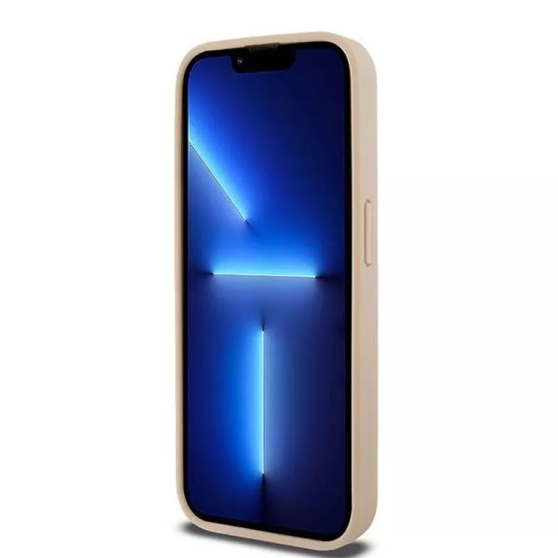 DKNY kožené puzdro s károvaným Mono vzorom a potlačenými pruhmi pre iPhone 15 Pro Max - ružová