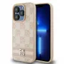 DKNY kožené puzdro s károvaným Mono vzorom a potlačenými pruhmi pre iPhone 15 Pro Max - ružová