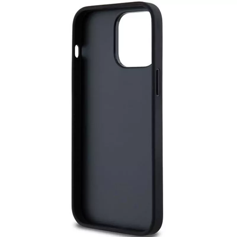 DKNY Kožené Mono Stripe & kovové logo puzdro pre Apple iPhone 14 Pro - čierna