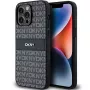 DKNY Kožené Mono Stripe & kovové logo puzdro pre Apple iPhone 14 Pro - čierna