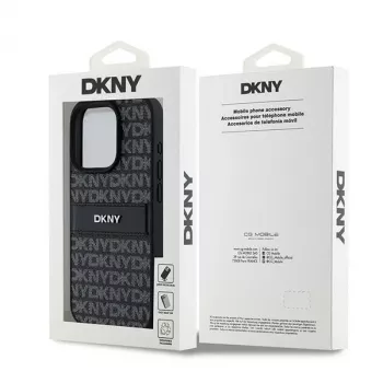 DKNY kožené puzdro Mono Stripe & kovové logo pre iPhone 15 Pro - čierna