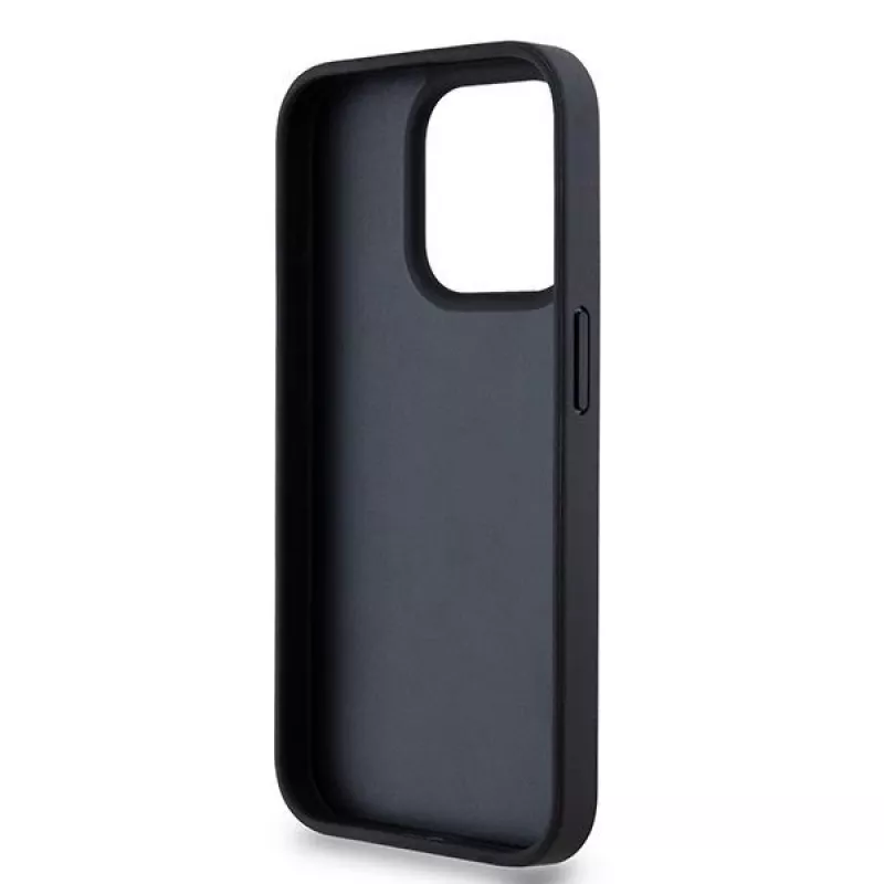 DKNY kožené puzdro Mono Stripe & kovové logo pre iPhone 15 Pro - čierna