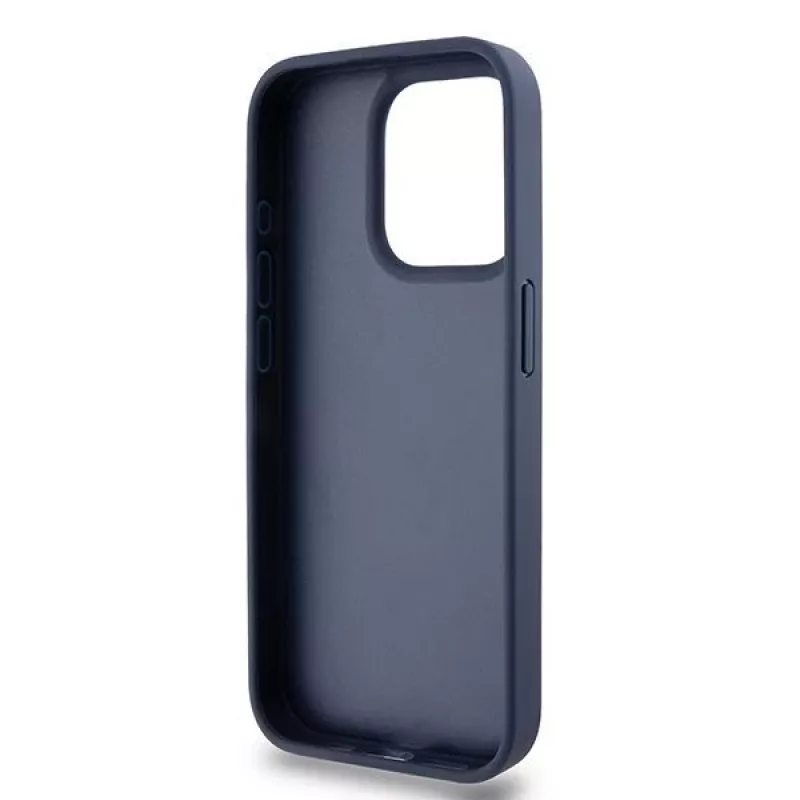 DKNY Kožené Mono Stripe & kovové logo puzdro pre iPhone 15 Pro - modrá