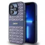DKNY Kožené Mono Stripe & kovové logo puzdro pre iPhone 15 Pro - modrá
