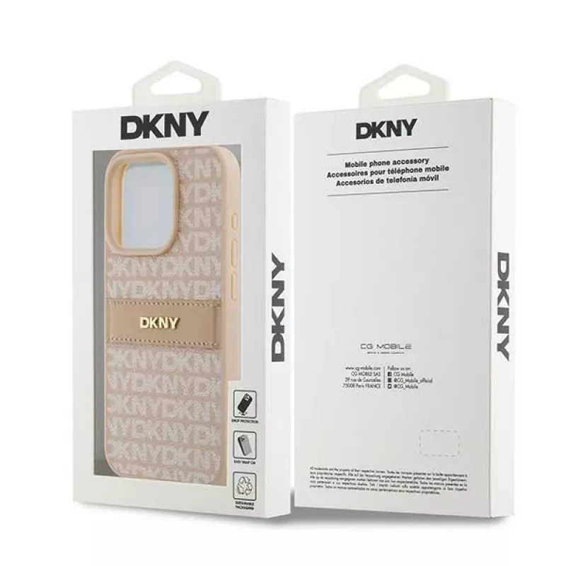 DKNY kožené puzdro Mono Stripe & kovové logo pre iPhone 15 Pro - ružová
