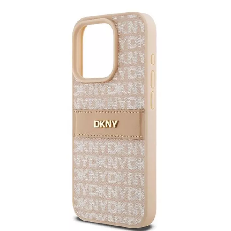 DKNY kožené puzdro Mono Stripe & kovové logo pre iPhone 15 Pro - ružová