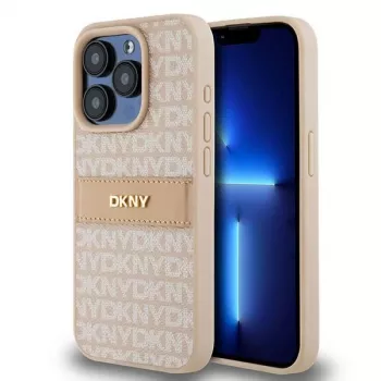 DKNY kožené puzdro Mono Stripe & kovové logo pre iPhone 15 Pro - ružová