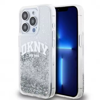 DKNY Liquid Glitter Arch Logo puzdro pre iPhone 14 Pro transparentné