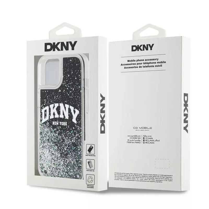 DKNY Liquid Glitter Big Logo puzdro pre iPhone 14/15/13 - čierna