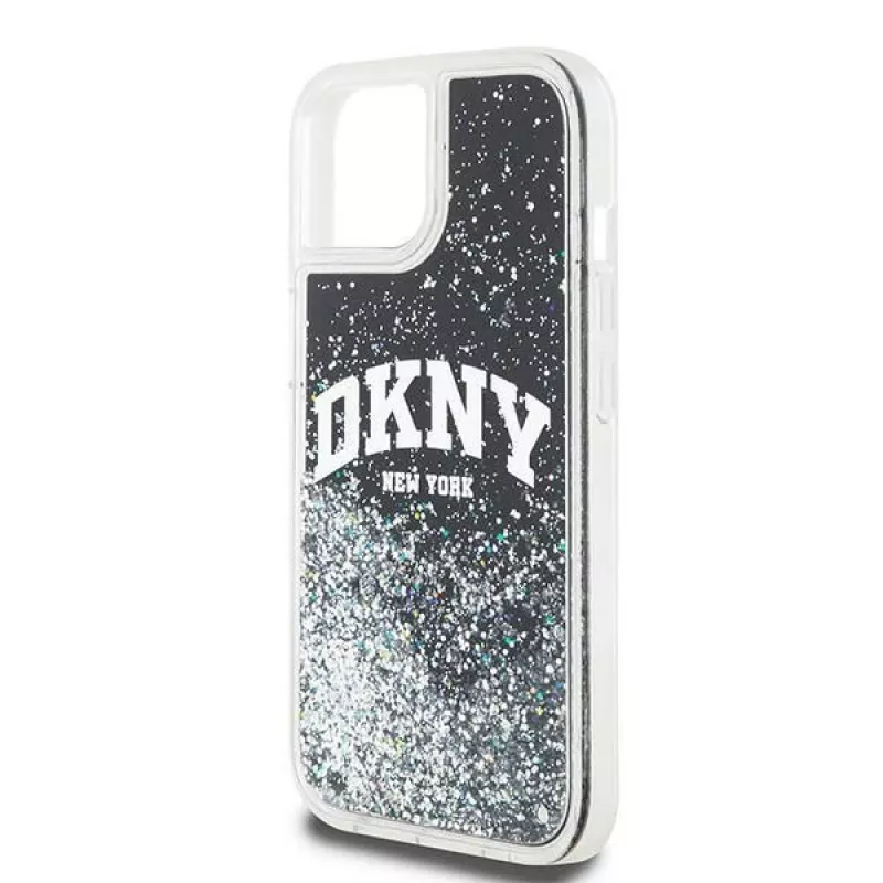 DKNY Liquid Glitter Big Logo puzdro pre iPhone 14/15/13 - čierna