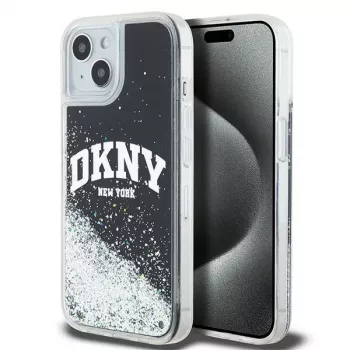 DKNY Liquid Glitter Big Logo puzdro pre iPhone 14/15/13 - čierna