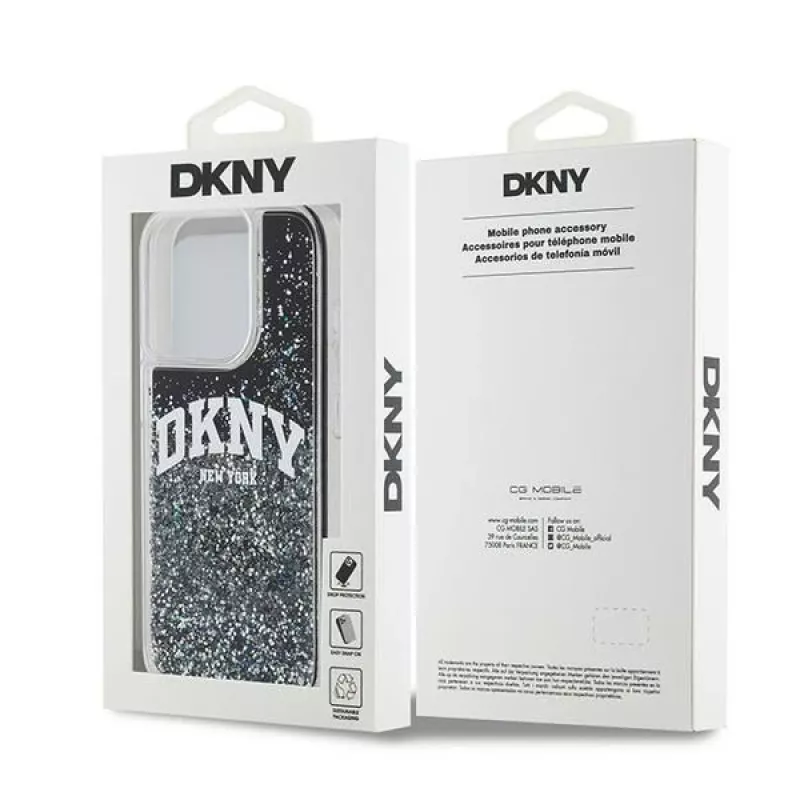 DKNY Liquid Glitter Big Logo iPhone 14 Pro puzdro - čierna