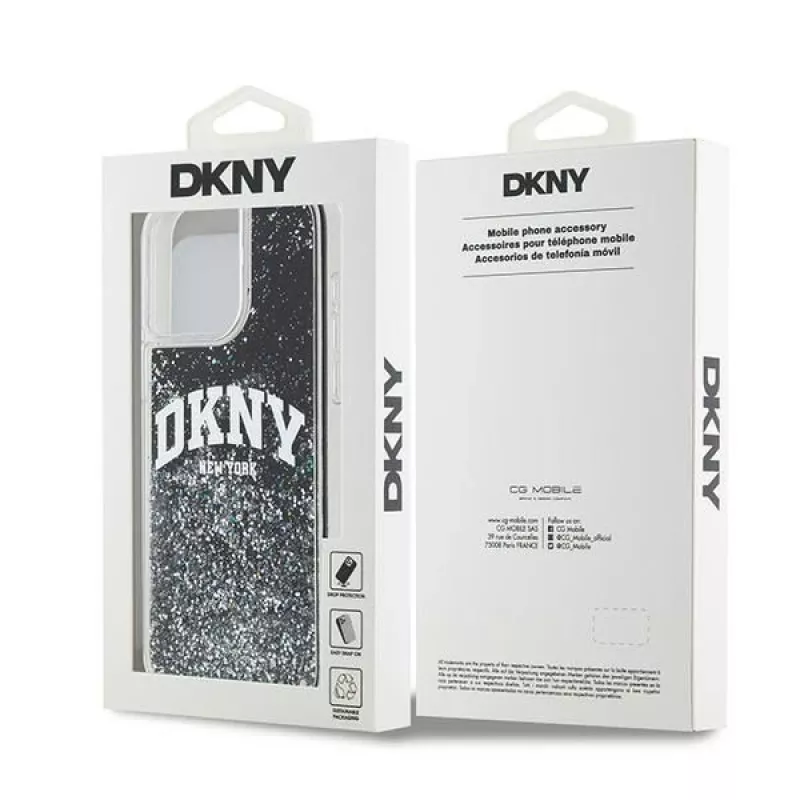 DKNY Liquid Glitter Big Logo iPhone 14 Pro Max puzdro - čierna