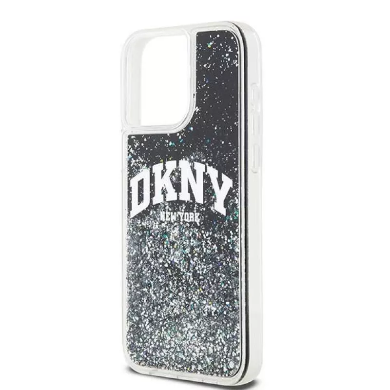 DKNY Liquid Glitter Big Logo iPhone 14 Pro Max puzdro - čierna