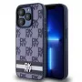 DKNY PU kožené puzdro s károvaným vzorom a pruhmi pre iPhone 15 Pro Max modré