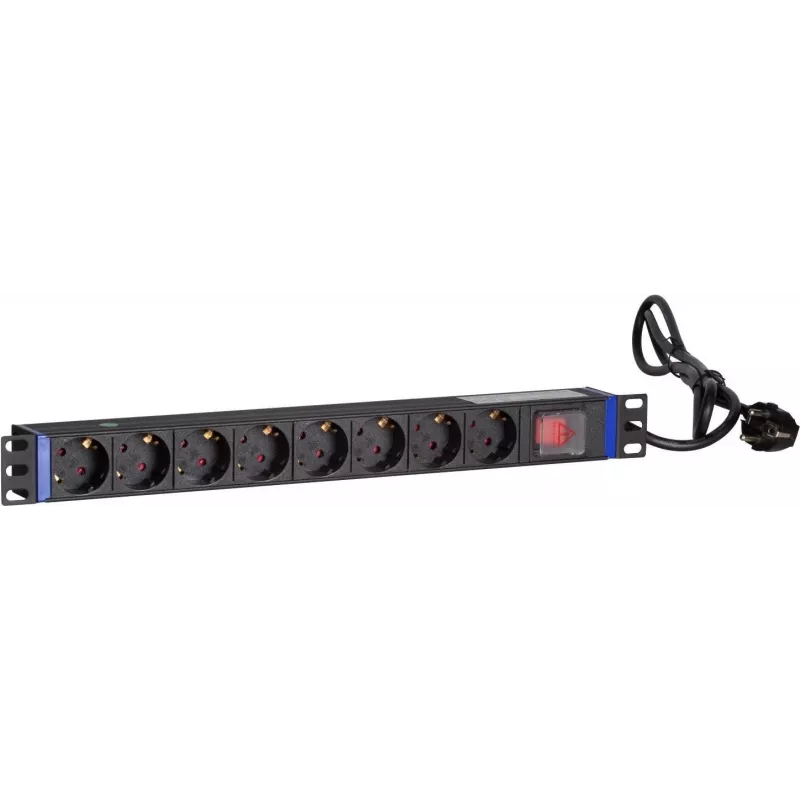 DSIT DS-8PDU-S 19-palcová rozvodná lišta do racku s vypínačom, 8 zásuviek