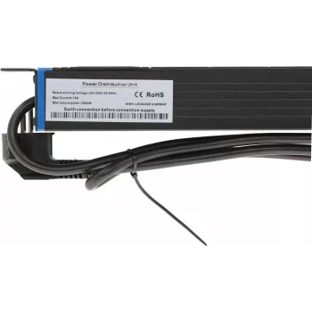 DSIT DS-8PDU-S 19-palcový rack PDU s vypínačom, 8x Schuko zásuvky, 2m kábel, 16A/3680W – čierna/strieborná