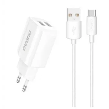 Dudao EU napájací zdroj 2x USB 5V / 2,4A + USB Type-C kábel biela (A2EU + Type-C biela) biela